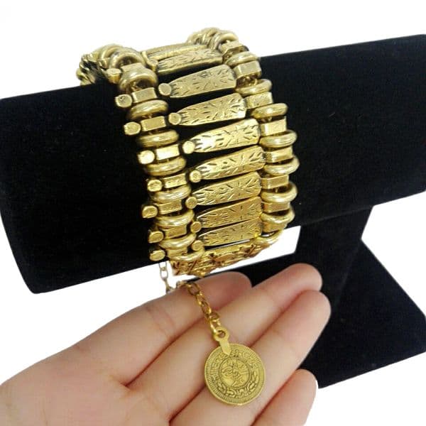 Wholesale-Bohemia Carved Plated Silver Coin Bracelet For Women Vintage Tassel Chunky Bracelet Bangle Acciaio Femme