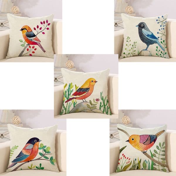 Hand Painting Birds Cushions Covers Pillowcase Bird Tree Cushion Cover Sofa Couch Throw Decorative Linen Cotton Pillow Case Present