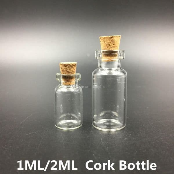 wholesale 0.5ML 1ML 2ML 5ML Vials Clear Bottles Corks Miniature Glass Bottle with Cork Empty Sample Jars / Message Weddings Wish Jewelry