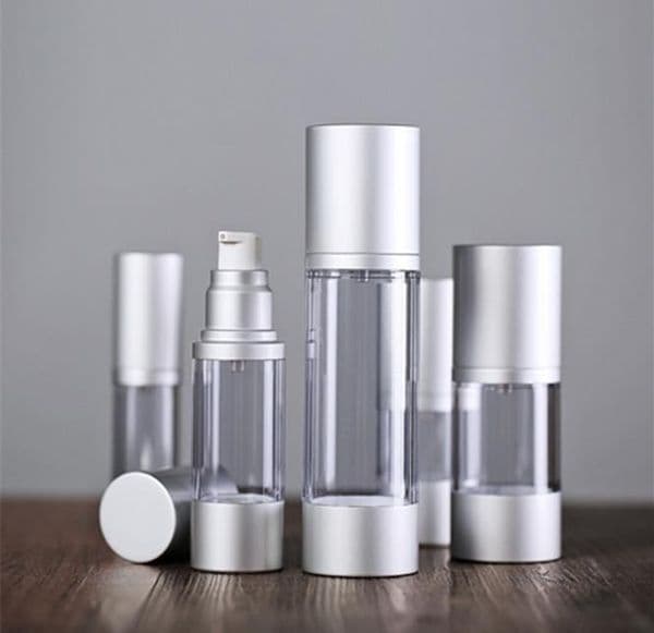 wholesale 30ml 50ml Empty Airless Perfume Cosmetic Vacuum Flask Silver Pump Emulsion Bottle Essence Vials