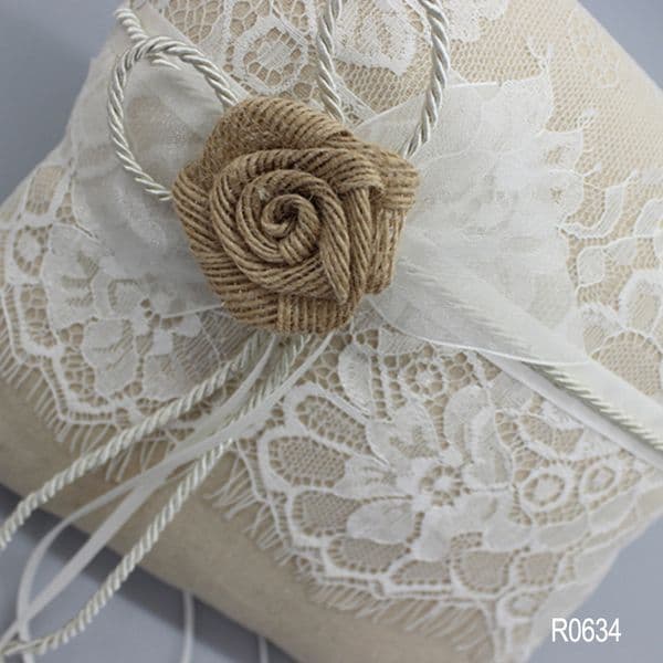 Champagne Ceremony Hot Sale Linen Bearer With Flowers And Lace 21Cm*21Cm Satin Wedding Ring Pillow B2