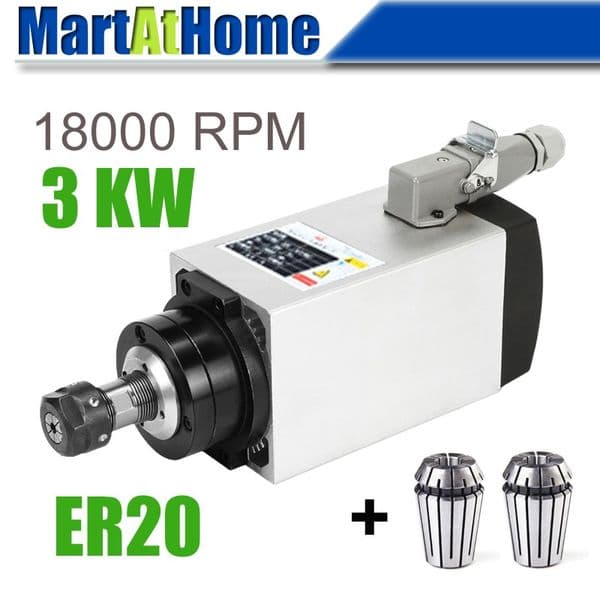 3KW ER20 Air-cooled CNC Square Electric Spindle Motor High Speed Precision for Engraving Milling Grind #SM693 @SD