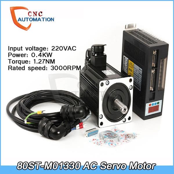 AC Servo Motor 0.4KW 1.27N.M 3000RPM 80ST-M02430 +Servo Driver+3M Cable Complete Motor kits High Quality CNC