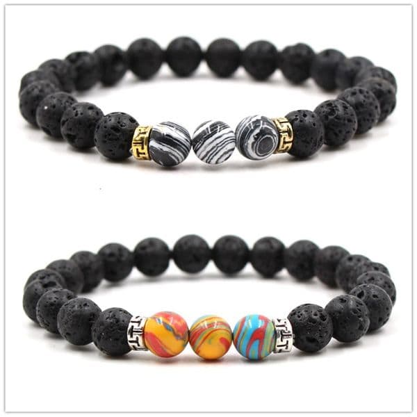 Silver Gold Plated Candy Color Black Lava Stone Beads Bracelet DIY Perfume Essential Oil Diffuser Bracelet