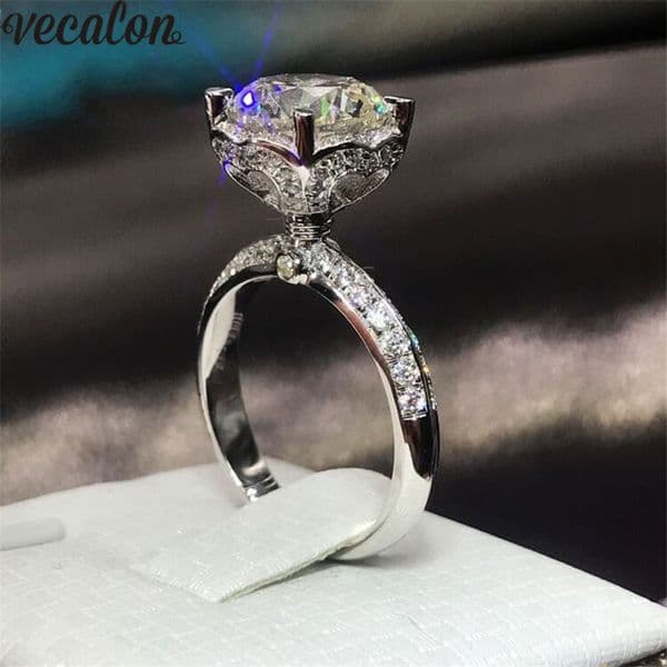 Vecalon Heart Flower 925 Sterling Silver ring 5A Zircon Cz Crystal Engagement wedding Band rings for women Bridal Jewelry Gift