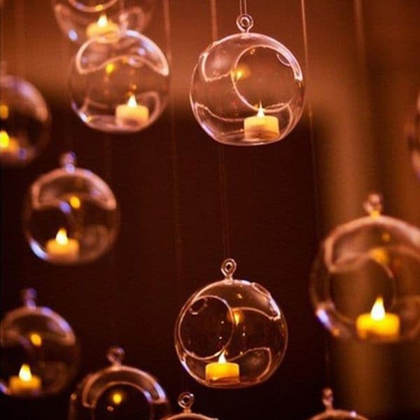 Tealight Glass 1PC Holder 60MM Hanging Globes Terrarium Wedding Candle Holders Candlestick Vase Home Inn Bar Decoration Y260604