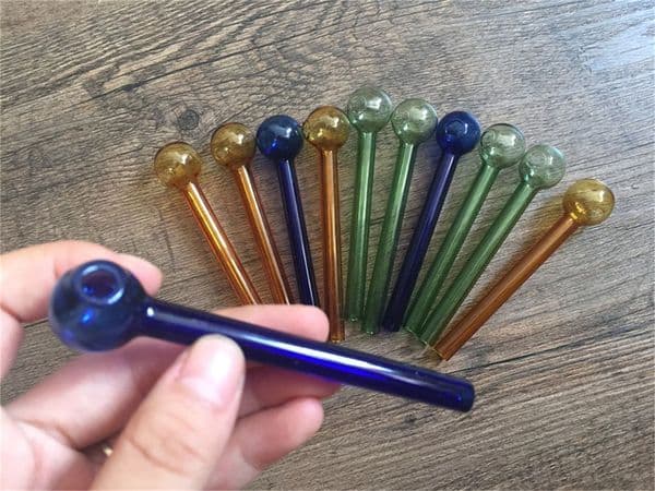 100pcs 10cm Glass Oil Burner Pipe mini Hand smoking Pipes Thick Glass tube oil Pipe glass bubbler Pipes handcraft dry herb oil burner