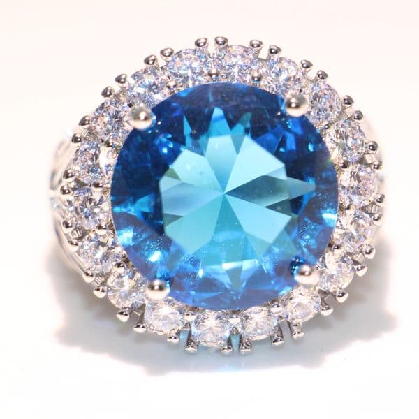 Size 6-10 Drop Shipping Jewelry Sterg Sier Big Aquamarine CZ Crystal 12CT Women Wedding Eternity Finger Ring For Lover Gift