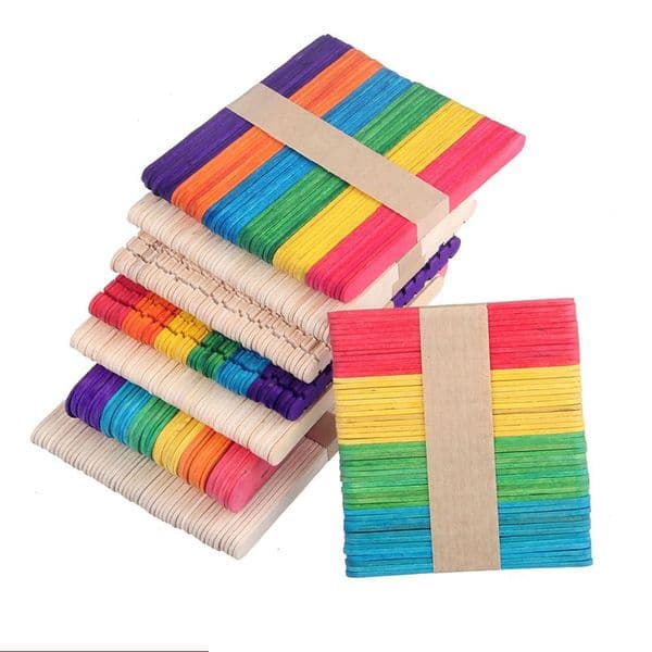 Colored Wooden Popsicle Sticks Natural Wood Ice Cream Stick Kids DIY Hand Crafts Art Lolly Cake Tools LZ1444