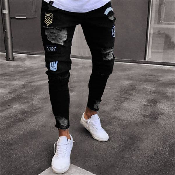 Stylish Ripped Pants Biker Slim Straight Frayed Denim Trousers New Fashion Skinny Jeans Men Clothes B3