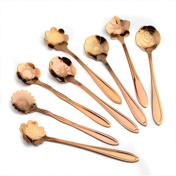 8pcs/set Stainless Steel Flower Stiring Spoon Ice Cream Cake Dessert Tableware Dining Bar Spoons Scoop