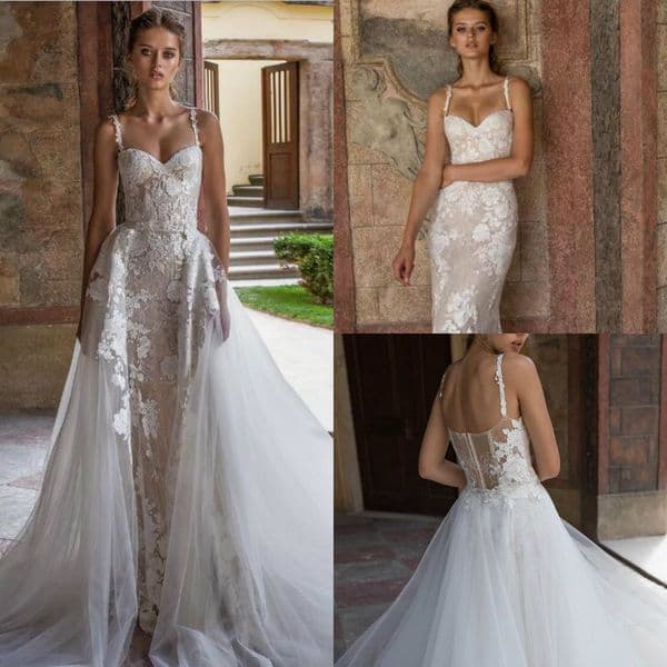 helena kolan wedding dresses spaghetti sweetheart lace applique bridal gowns illusion backless wedding dress with detachable train