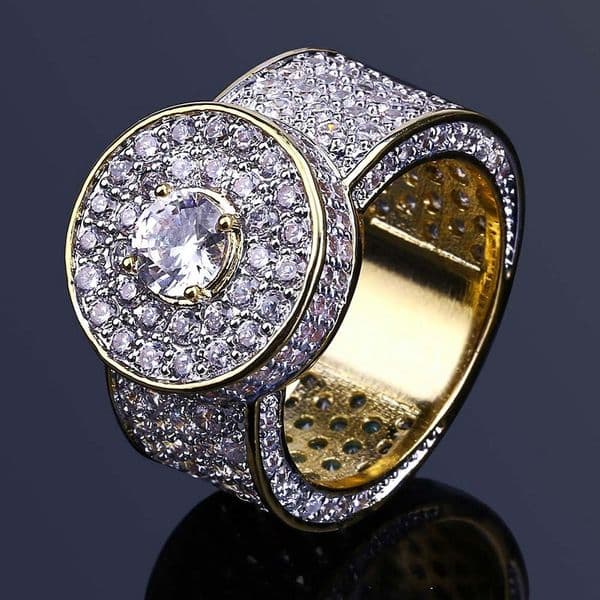 Mens Hip Hop Gold Ring Jewelry Fashion Crystal Gemstone Simulation Diamond Iced Out Rings For Men