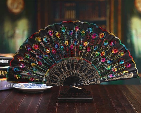Sequins Dancing Fan Creative Design Peacock Folding Hand Fans Women Stage Performance Prop Multi Color lin2651