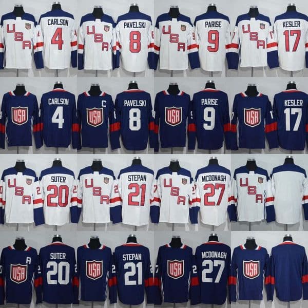 4 John Carlson 8 Joe Pavelski 9 Zach Parise 17 Ryan Kesler Jersey 2016 World Cup of Hockey Team USA Hockey Jersey Cheap