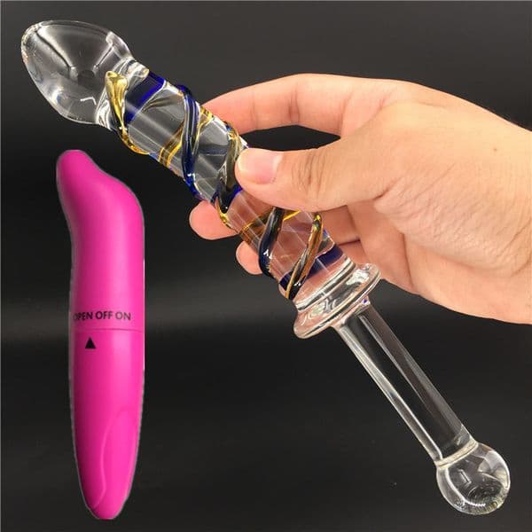 2 Pcs/Lot Vibrator And Dual-use glass crystal dildo penis Anal Sex toy Adult products for women men female male masturbation Y18102305