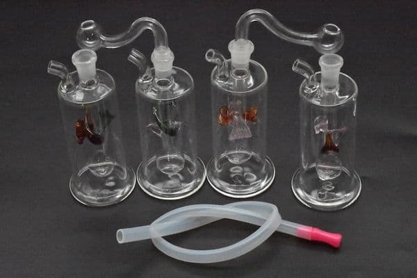 TOP MINI glass Bongs Unique Design Mini Glass Water Pipes Multicolor Recycler Oil with Hose and Pot Bowl beautiful gift