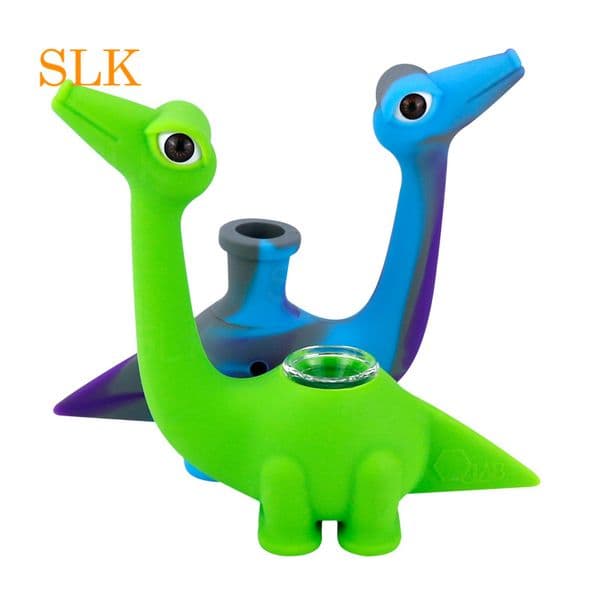 Dinosaur silicone bong water pipes silicone bubbler with glass bowl down stem smoking pipe dinosaur smoking bongs oil burner
