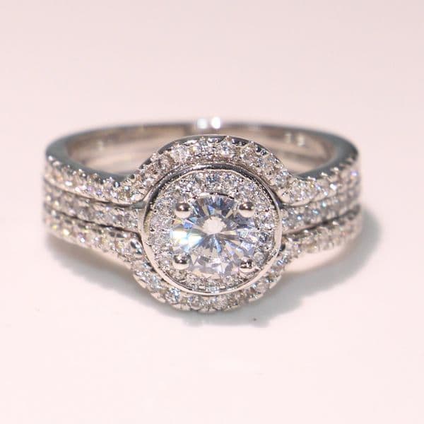 Victoria Wieck High Quality Luxury Jewelry 10KT White Gold Fill Round Shape Topaz Pave CZ Diamond 3pcs Wedding Band Ring for Women Gift Box