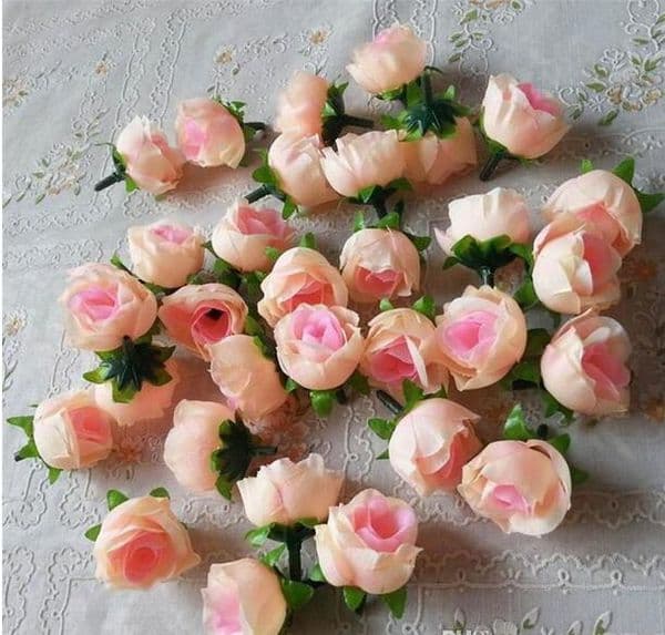 Heads Pink Rose Bud Artificial For Wedding Decorations Christmas Party Silk Flowers B2