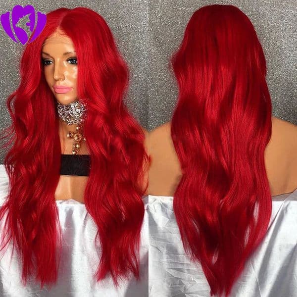 Stock 30inches long red synthetic lace front wig heat resistant hair body wave blonde/pink /brown /white /black available women wig