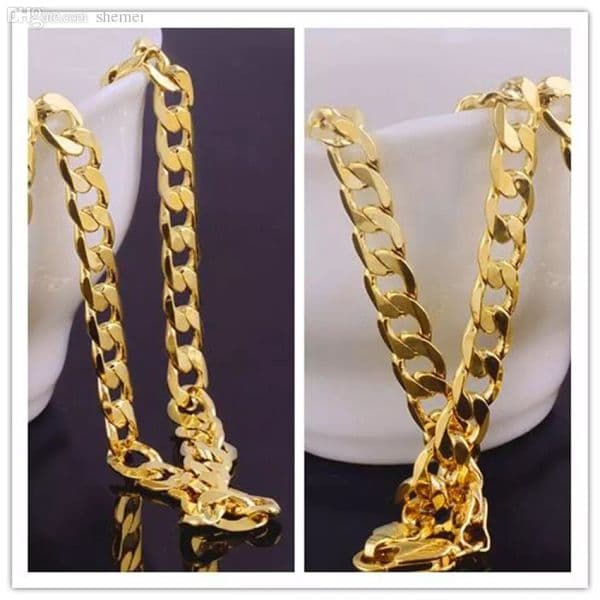 Unisex Necklaces Fake Solid 18k Yellow Gold Filled Cuban Curb Necklaces Mens Age-old Chain Jewelry 6mm