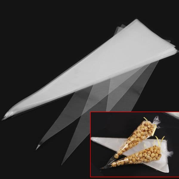 50pcs/Lot Cone Shaped Gifts Bag Chocolate Sweet Candy Clear Cellophane Cello Bags Display Party Wedding Decoration