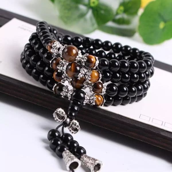 Black Color Beads Bracelets Tiger Eye Crystal Tibet Buddhist Buddha Meditation 108 Prayer Bead Mala Bracelet Necklace Hot Sales