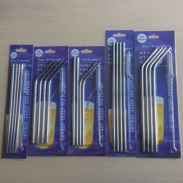 4PCS Straight Straw Bend Straws With 1 Cleaner Brush Retail Package 215mm 265mm 6mm Stainless Steel Drink Tool party favor ZA4262