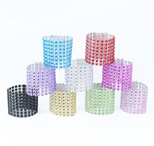 Plastic Hotel Wedding /Chair Sash Diamond Mesh Wrap Napkin Rings For Party Decoration Gold/Silver