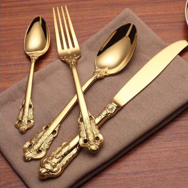 High Quality Luxury Golden Dinnerware Set Gold Plated Stainless Steel Cutlery Set Wedding Dining Knife Fork Tablespoon