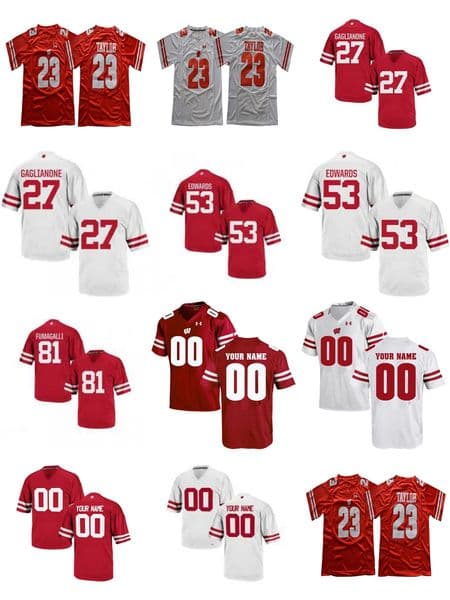 Wisconsin Badgers College Football Jerseys 27 Rafael Gaglianone 81 Troy Fumagalli 53 T. J. Edwards Red White Stitched Mens size S-3XL