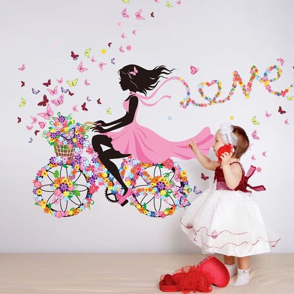 girl wall stickers multicolor bicycle wall art for kids room baby bedroom Decor sticker