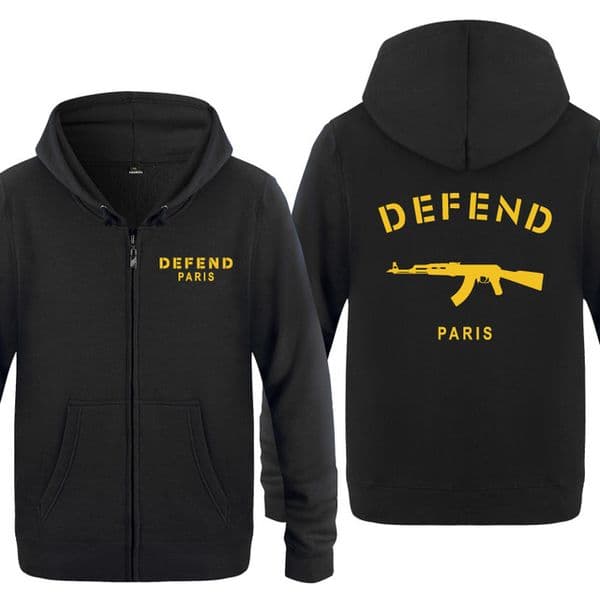 Zipper Hoodies Men DEFEND PARIS AK47 Print Mens Hoodie Hip Hop Fleece Full Sleeve Jacket Coat Fashion Sweatshirt for Men Women