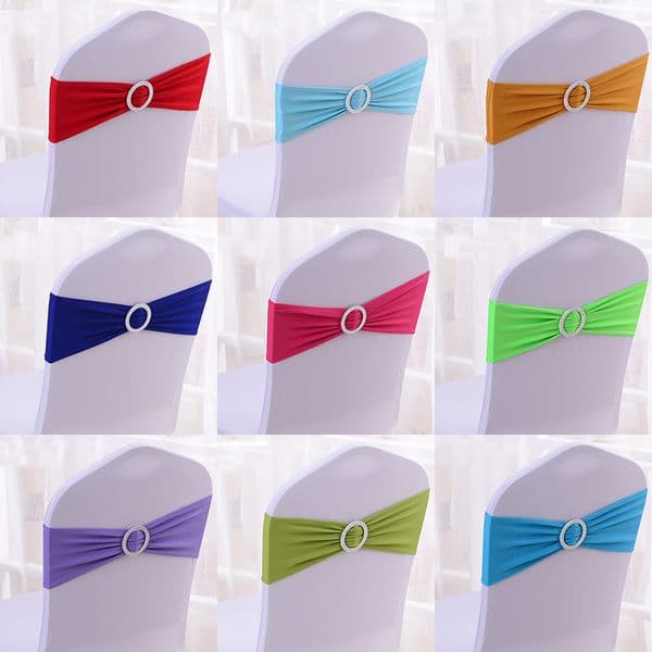 Spandex Sashes Bows with Buckle Universal Elastic Chair Ties for Wedding Party Ceremony Reception Banquet Decoration