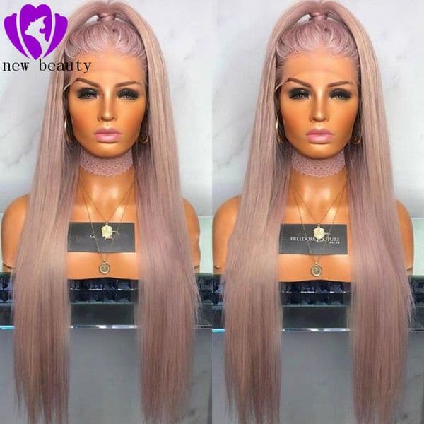 Light Beige Purple straight natural Hair brazilian full wig Women Wedding Party Present Synthetic Lace Front Wigs with natural hairline