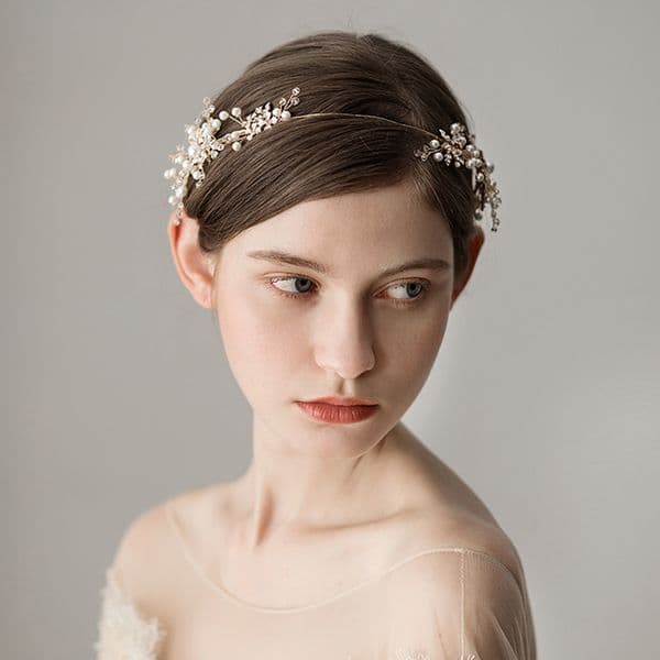 Romantic Gold Pearl Bridal Hairband Wedding Hair Accessories Crystals Bridal Hair Bohemian Pearls Headpiece Coronas de la boda CPA1429
