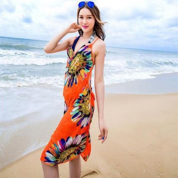 2018 Women Floral Bikini Cover Ups Print Sexy Pareo Beach Dress Bohemian Sarong Chiffon Beach Bikini Wrap Swimwear Scarf Shawl Brace 6color