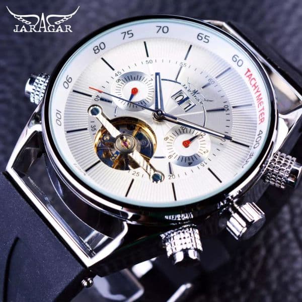 Wholesale-Jaragar Mens Watches Top Brand Luxury Automatic Fashion Sport Watch Shark Lines Design Rubber Band Tourbillion Display Calendar