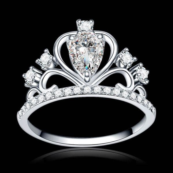 Luxury large diamond princess crown lovely girl bling party Rings transparent zircon crystal Ring Fit Suit Women lady birthday jewelry gift