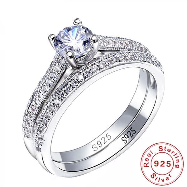 100% 925 Sterling Silver Rings for Women Double Simple Ring Bijoux Femme Bridal Wedding Jewelry Engagement Accessories S18101001