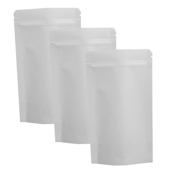 wholesale High Quality 13x21cm 100PCS Tear Notch Paper Heat Sealing Stand Up Food Storage White Kraft Zip Lock Bag