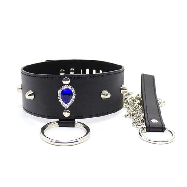 Sexy Blue Diamond Bondage Slave Fetish Collar & Leash With Lock & Keys #G94.