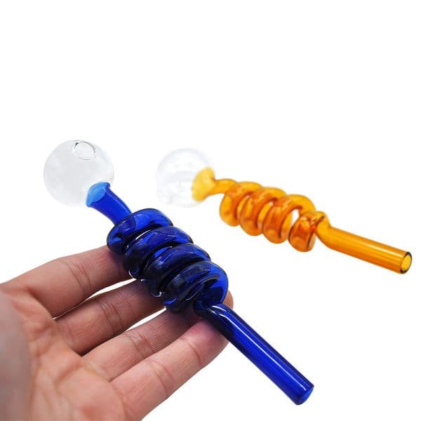 wholesale Glass Smoking oil pipe straight hand pipe with colored spiral oil burners pipe hookah glass bong small portable water pipes