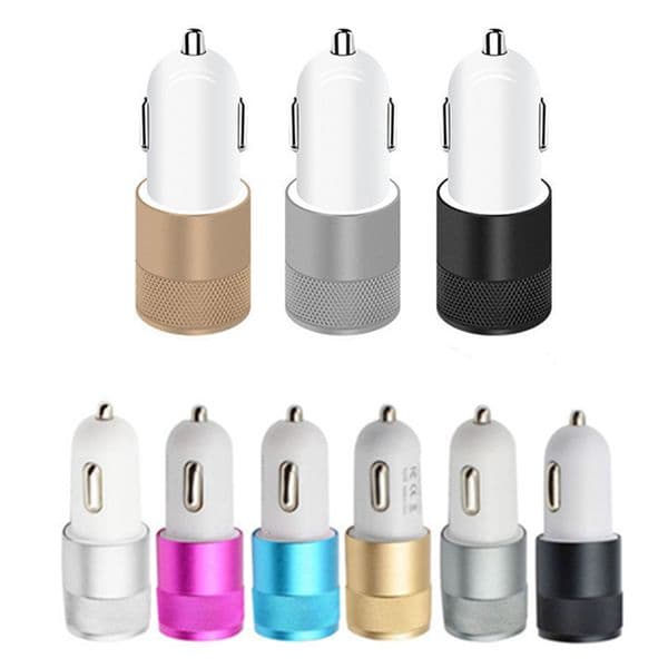 Metal Dual USB Port Car Charger Universal 2.1 A Led Charging Adapter For iP 6 7 8 Samsung S8 Tablet Nokia