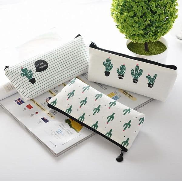 Cactus Pencil Case Kawaii Canvas zipper Stationery Estuches School Cute Pencil Box Pen Bags Pouch Pocket Coin purse SN1766