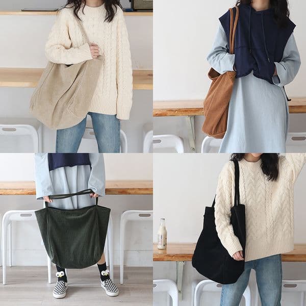 Women Fashion Corduroy Shoulder Bag Large Capacity Female Big Tote Handbag Folding Reusable Shopping Bags Thin Strap Cloth Bags MX190816