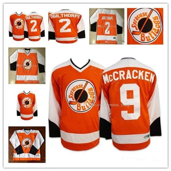 Men's Embroidery Slap Shot Movie Syracuse Bulldoges Hockey 2 Ogie Ogilthorpe 9 Tim Dr Hook McCracken Alternate Stitched Jerseys High Quality