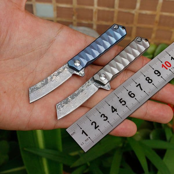 Small Flipper Folding Knife VG10 Damascus Steel Blade folding knife TC4 Titanium Alloy Handle Ball Bearing EDC Pocket Knives H5370