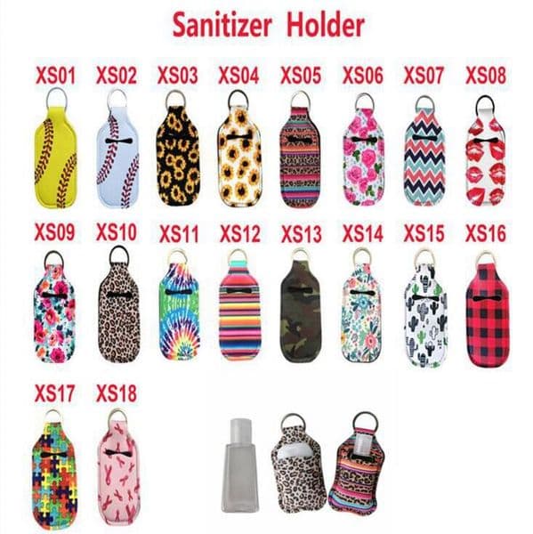 30ML Hand Sanitizer Holder 10.3*6cm Neoprene Baseball Softball Sunflower Printed Sanitizer Cover Bag Chapstick Holder with Keychain OOA7884